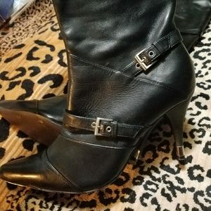 Below the knee low heel boots